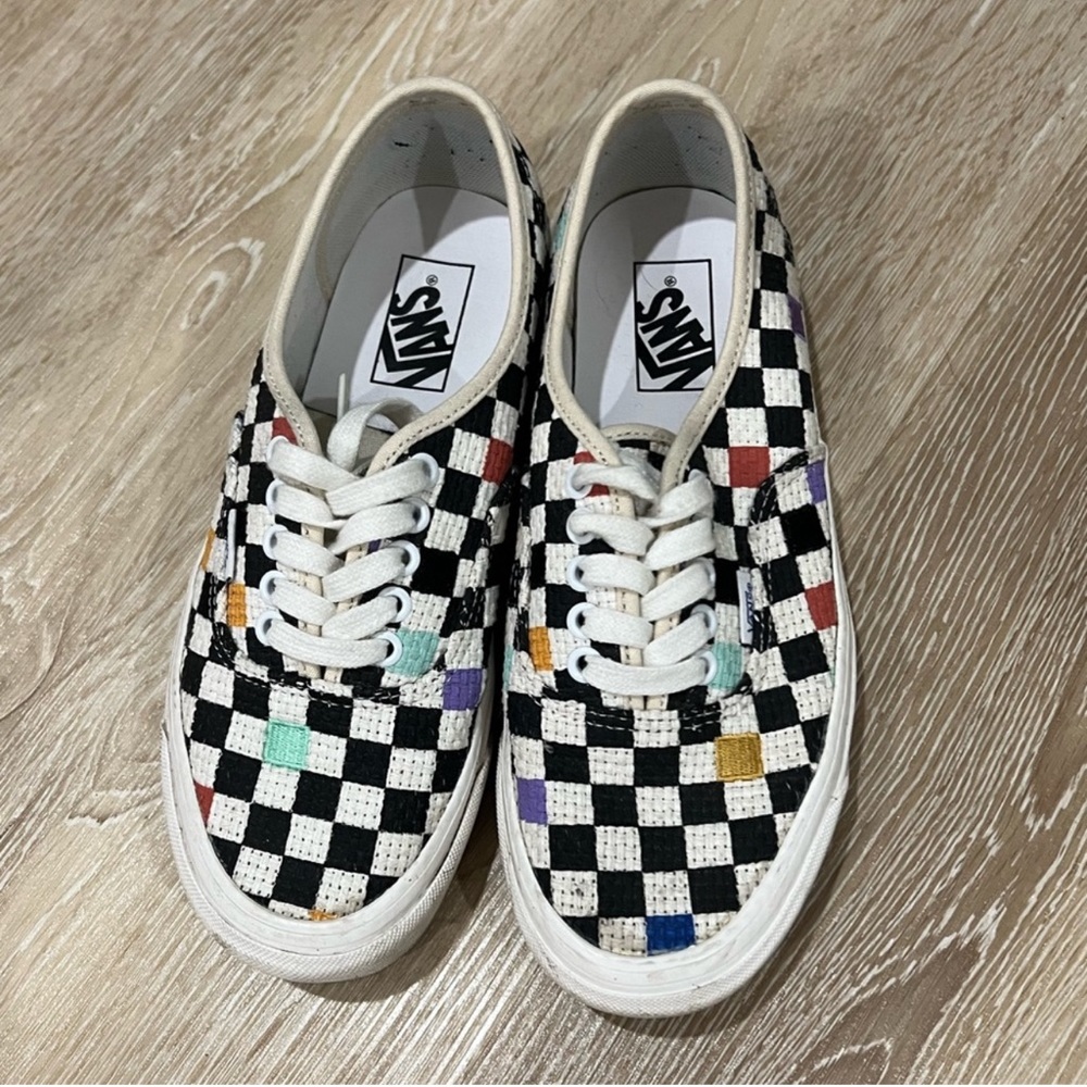 Checkerd embroidered vans
